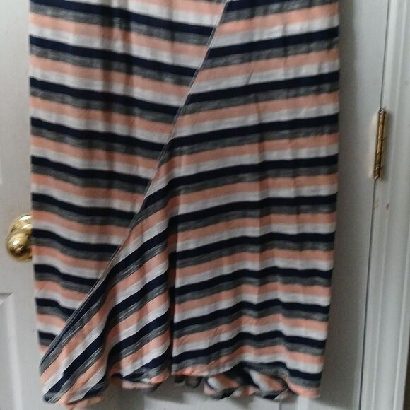 WallpapHer  navy peach white striped pullon maxi skirt  Sz M NWOT - Picture 2 of 9